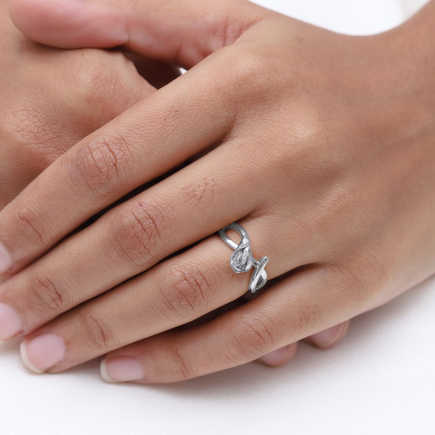 Calla Lily Ring For Women Round Cut White Natural Diamond Accent In 14K Gold Plated Sterling Silver Jewelry (Color- I-J, clarity- I2-I3)