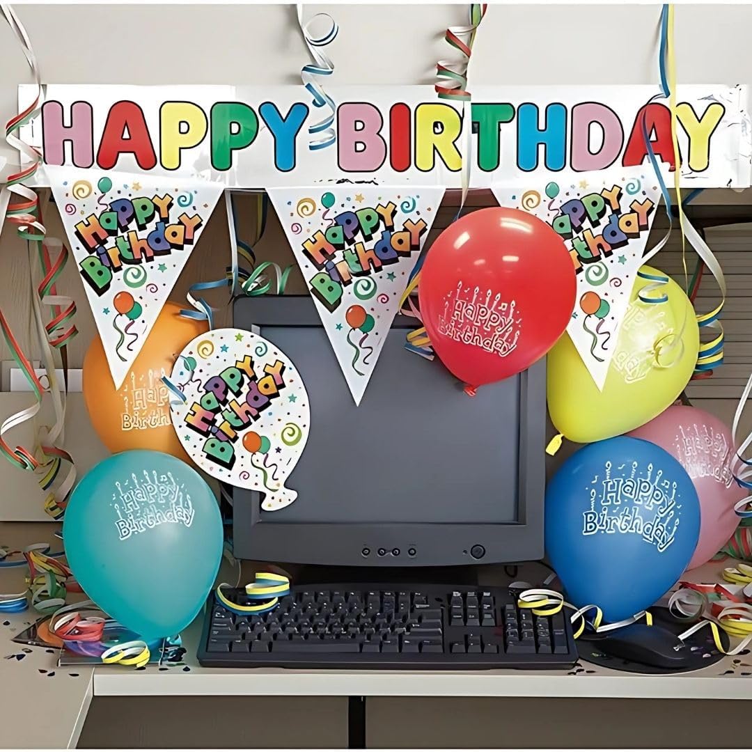 Multicolor Office Table Birthday Decorating Kit - 1 Set (Balloons and Banner) - Perfect for Office Birthday Celebrations image 2