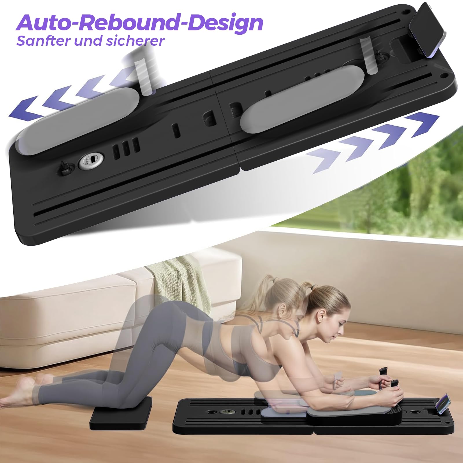 Pilates Board für Zuhause Upgraded, Faltbares Multifunktionales Pilates Reformer, 8-in-1 Pilates Set mit 5er-Set Widerstandsbänder, Automatischem Rückprall & Bauchtrainer, Ganzkörpertraining