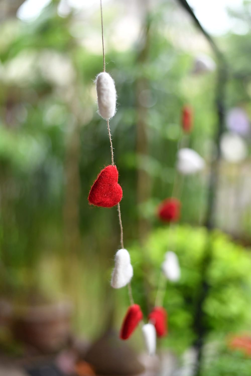 DeKulture Wool Felt Mini Heart Garland 48 Handmade Valentine s Day Banner, Eco-Friendly Wedding, Party, or Christmas Tree Decoration (Red & White)