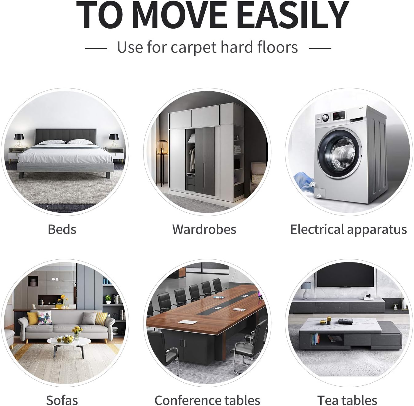 RCHYFEED 8 Pack Rectangular EVA Material Furniture Sliders for Carpet, Black - Protects Floors & Reduces Noise, Reusable, Effortlessly Moves Heavy Items
