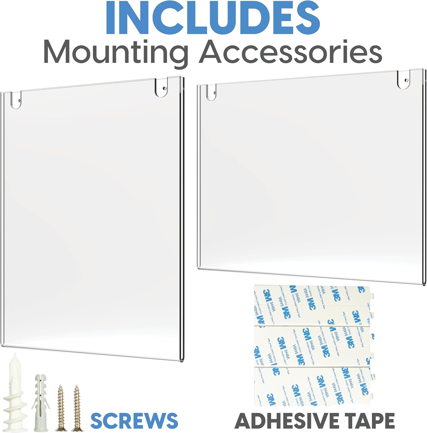Mammoth 8.5x11 Acrylic Wall Mount Sign Holder - Premium Wall Sign Holder with Mounting Essentials - 12 Pack, Landscape