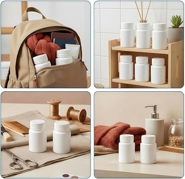 12 PCS 150 ML 5 OZ Plastic White Bottles Empty Container with Screw Cap Solid Powder Case Refillable Storage Holder Sample Jar for Dispense Different Items