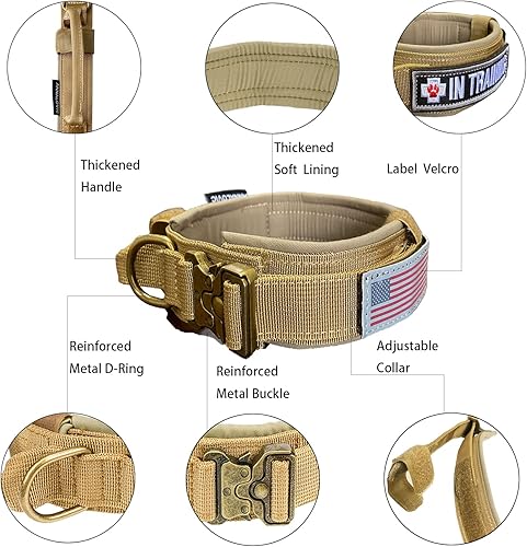 Miniatura 3 de Collar táctico para perro con velcro, collar de perro de nailon ajustable con hebilla de metal resistente, collar militar K9 con asa, collar de