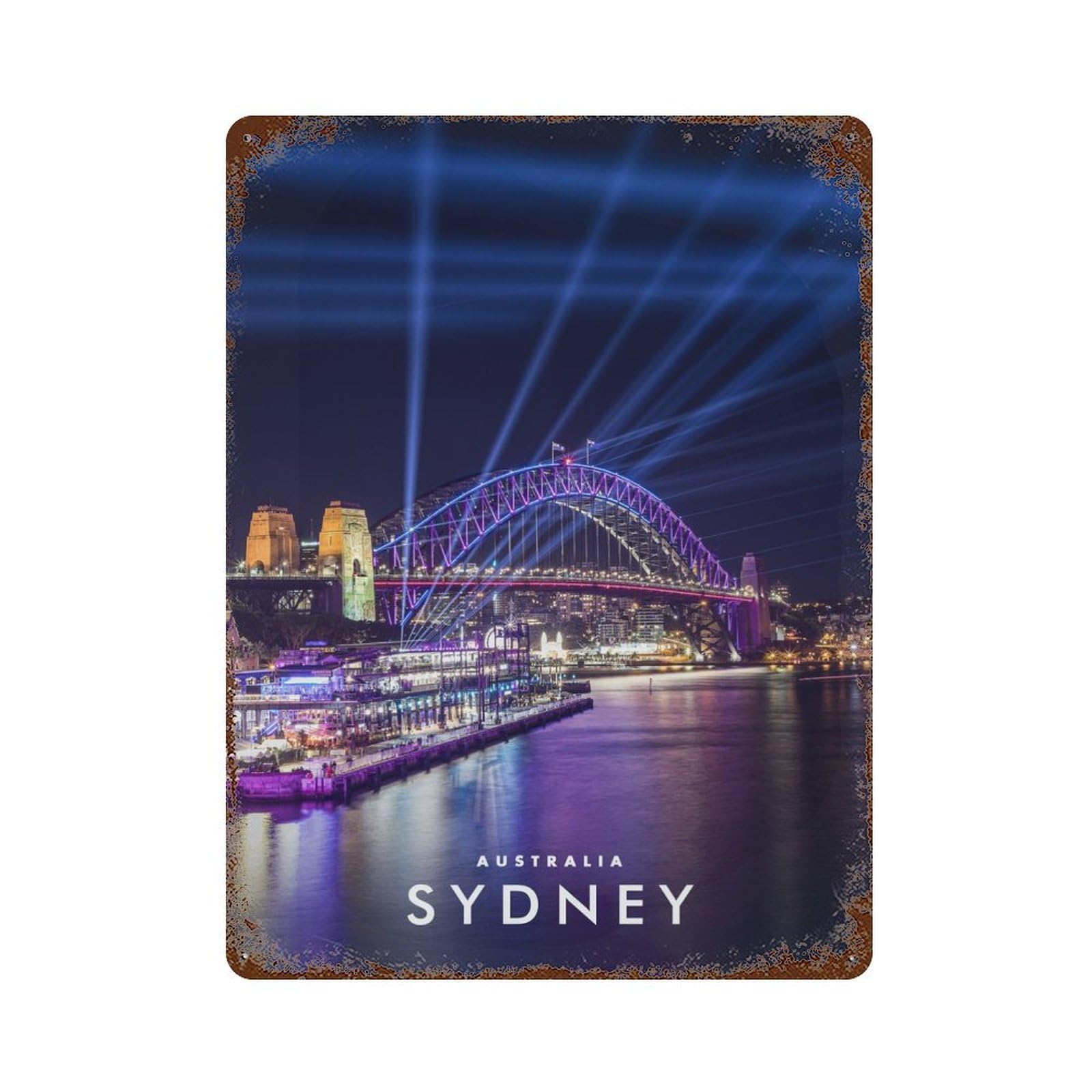 Vintage Rust Metal Sign Sydney Australia 15.7"x11.8", Decorative Metal Wall Art for Basement, Hobby Room And Garage Decor