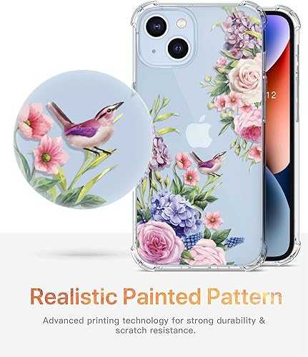 Miniatura 5 de ROSEPARROT Funda diseñada para iPhone 14 con protector de pantalla de vidrio templado + protector de lente de cámara, transparente con diseño de