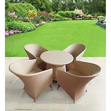 Outdoor Hyderabad Store D-15 Patio|Indoor| Outdoor| Living Room | Balcony | Garden | Chair Table Set 4+1 |Furniture Set |Coffee Chair Set |Powder Coated| (Honey)