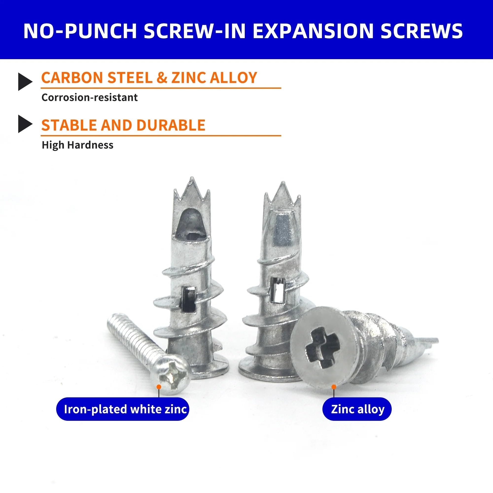 Juego de anclajes de pared huecos for placas de yeso de aleación de Zinc, 40/80/120 Uds., tornillos de expansión autoperforantes con tornillos de rosca, en bolsa(80pcs (40-set))