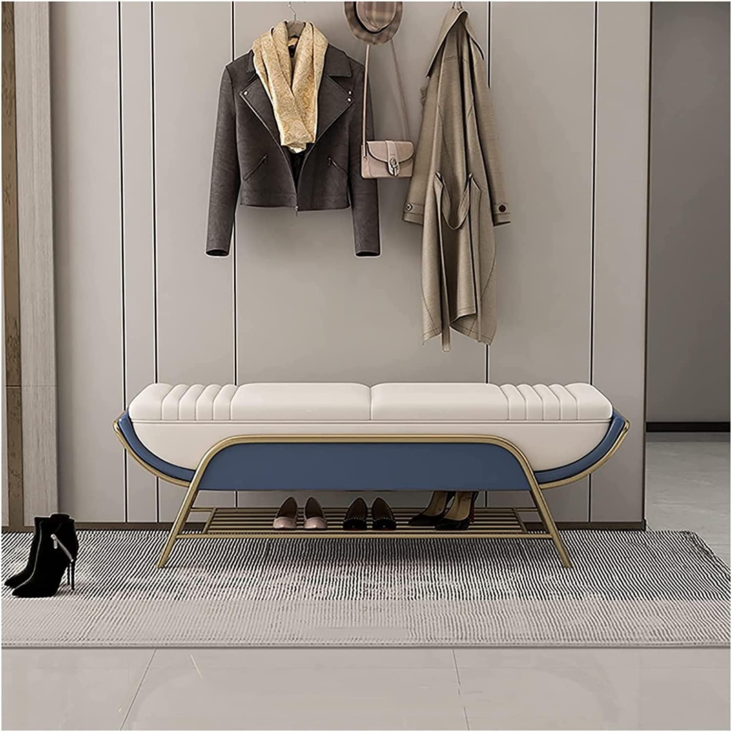 Banc de bout de lit et tabouret à chaussures nordique avec meuble de rangement