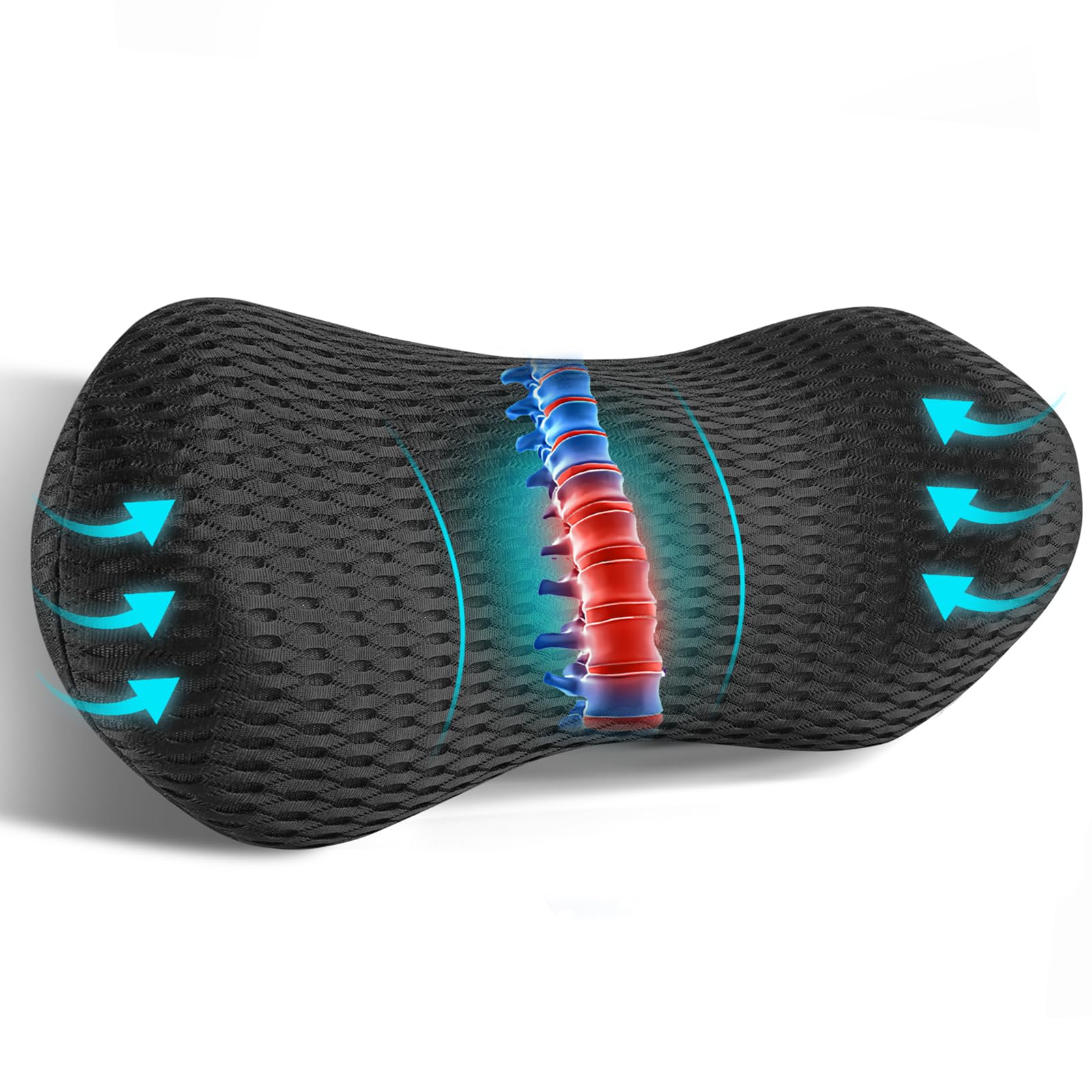 Lumbar Support Pillow for Office Chair Car Lumbar Pillow,Memory Foam Back Cushion with Breathable 3D Mesh Lumbar Support Orthopedic Backrest for Lower Back Pain Relief Ergonomic, LowerBackSupportBlack