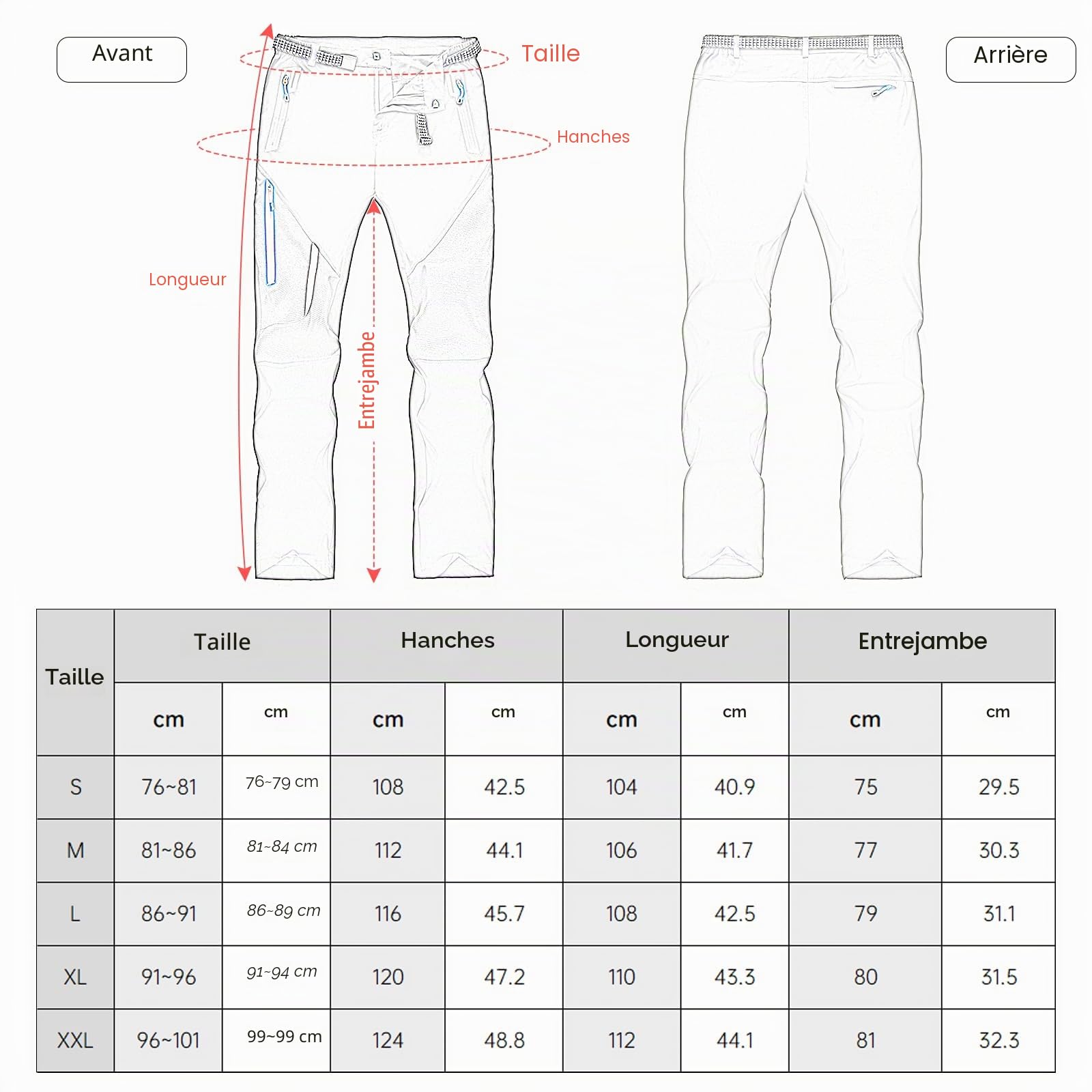 Pantalons de Randonnée pour Hommes, Pantalons de Marche Légers et Secs, Pantalons Extérieurs Respirants et Imperméables pour Hommes avec Poches Zippées
