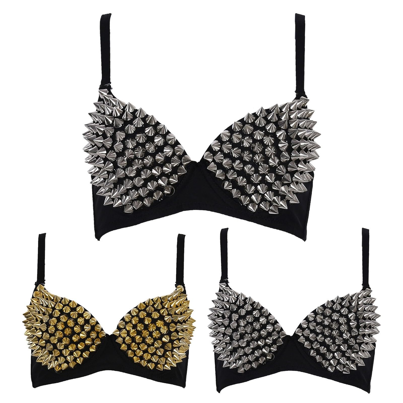 Brasier sin tirantes para mujer, diseño punk de metal con tachuelas, brasier de baile para discoteca