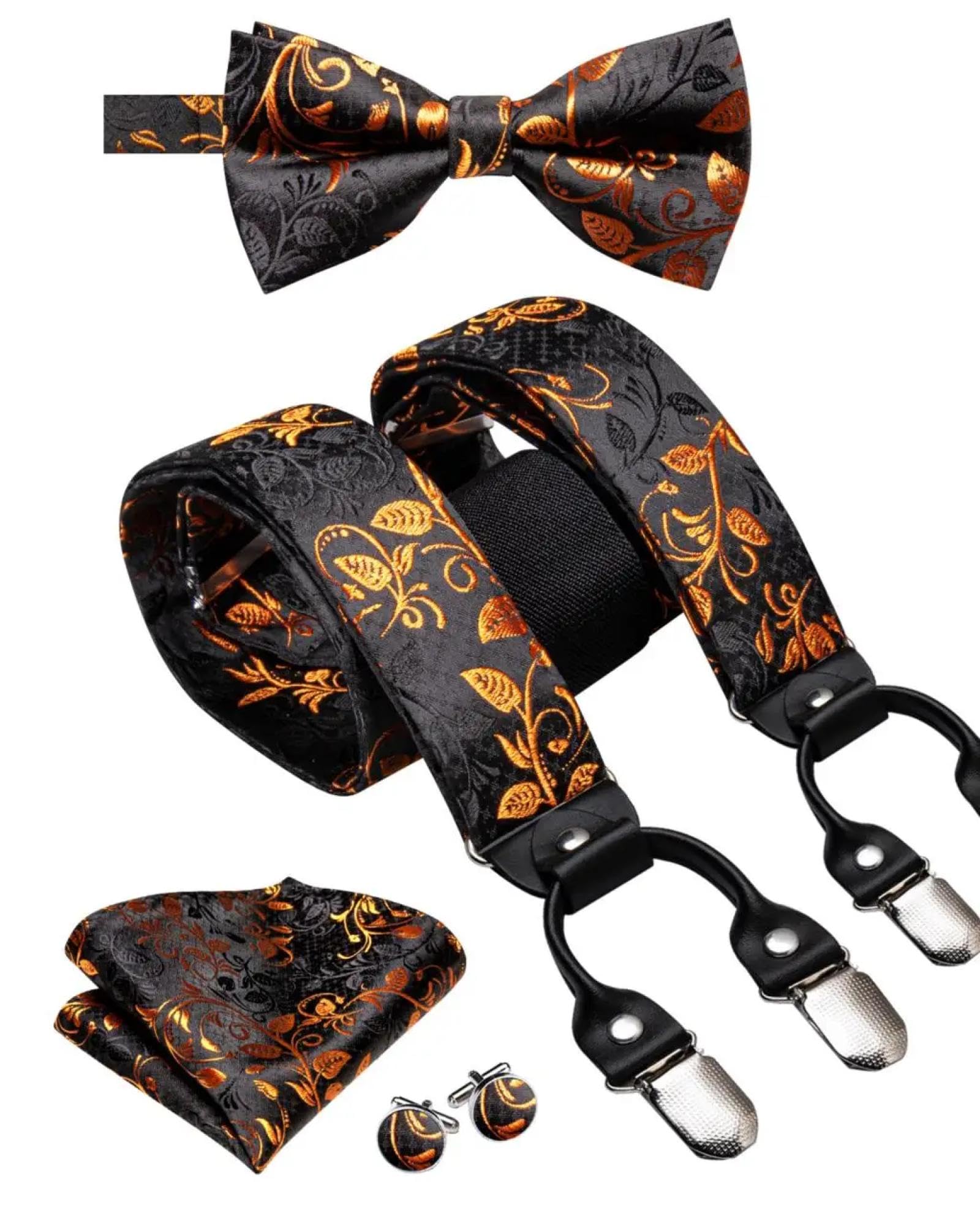 Hosenträger Suspender Herren-Hosenträger-Set Mit Fliege Und Manschettenknöpfen Verstellbar Mit 6 Clips Y-Rückenträger Für