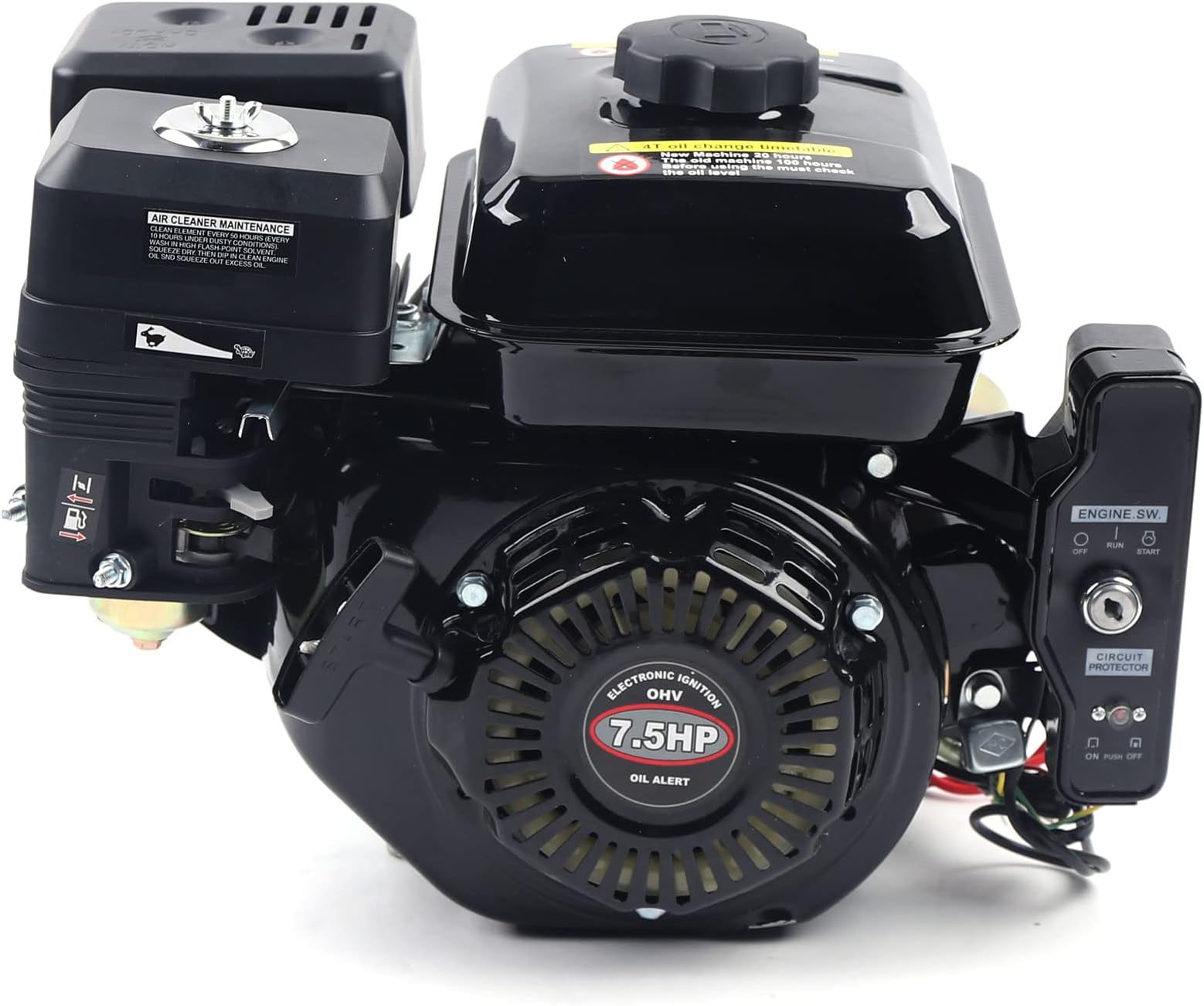 7.5 HP Go Kart Engine 212cc 4 Stroke Gas Engine Recoil/Electric Start Mini Engine Motor Horizontal Shaft with Single Cylinder System for Go Kart Compressors Trencher Lawn Mover