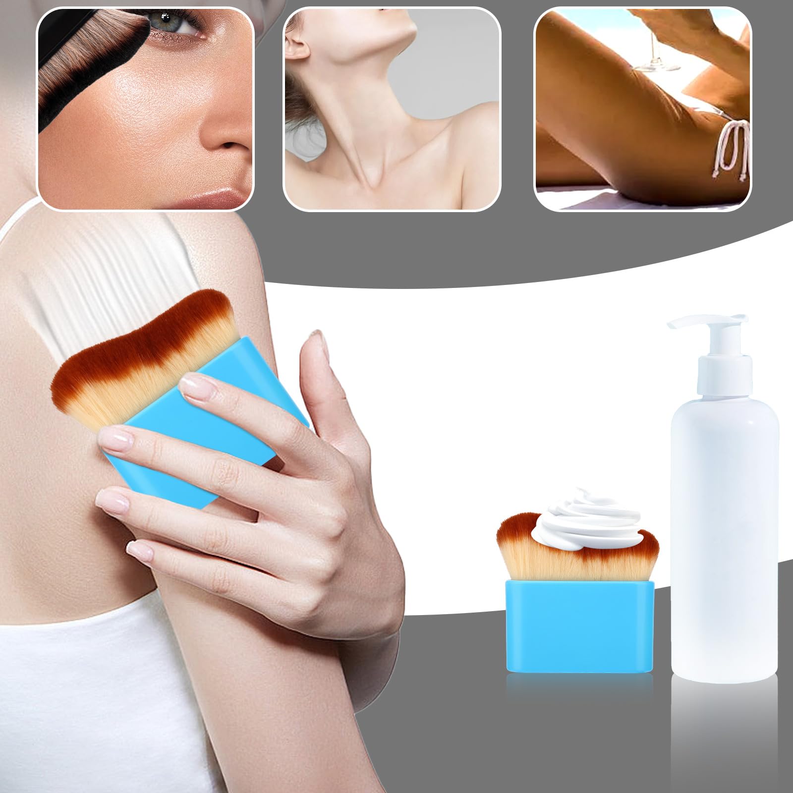 NQEUEPN Pennello per Autoabbronzanti, Applicatore Autoabbronzante Fondotinta Pennello per Trucco Corpo for Viso Schiena Gambe (Blu)