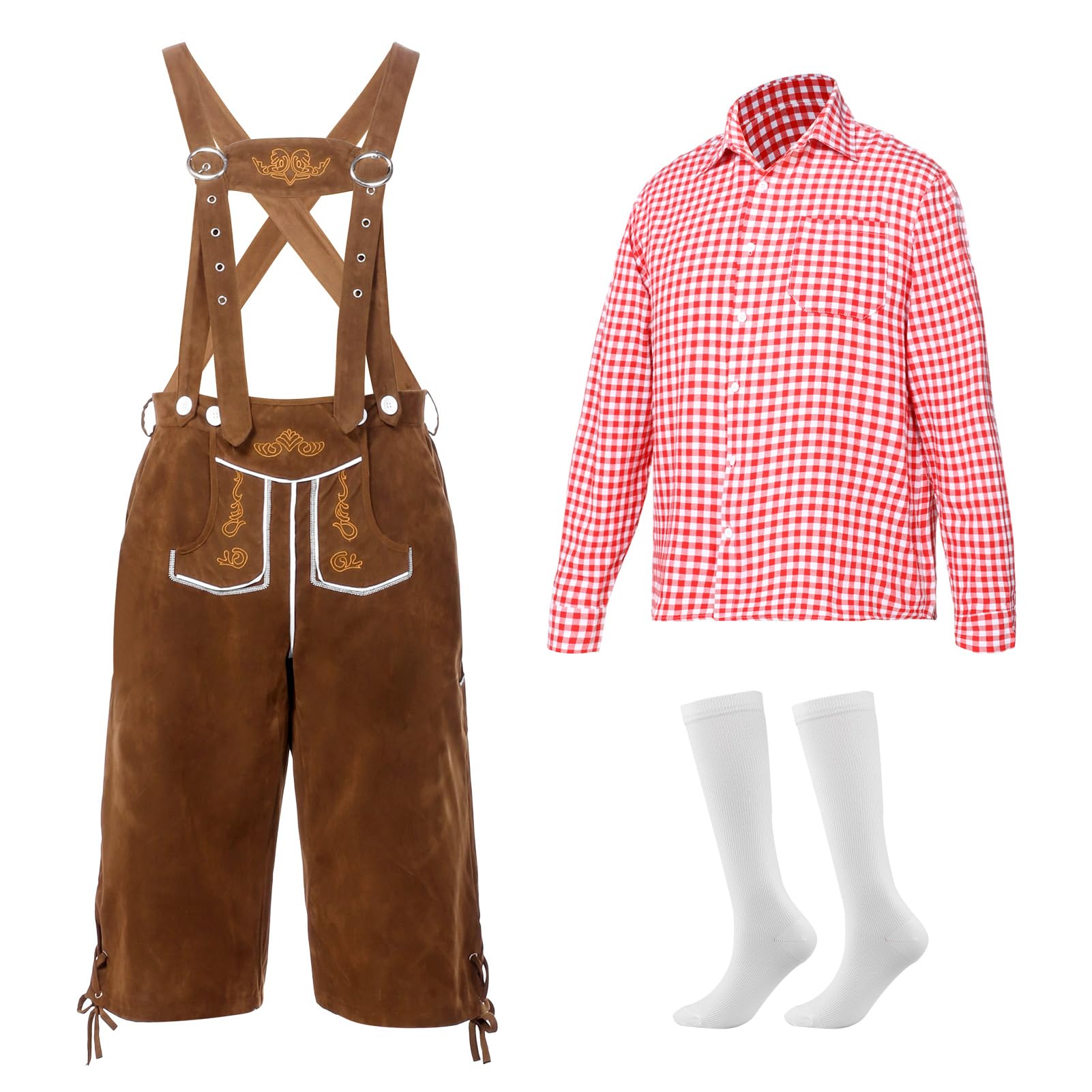 Trachten-Overall Mit Karohemd für Herren Oktoberfest-Outfit (Stil A, M)