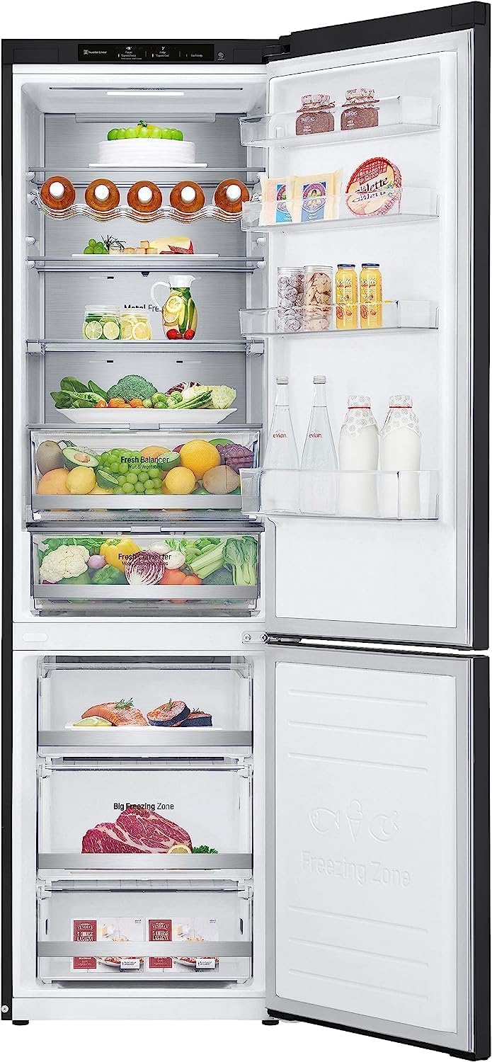 LG GBB72MCVBN Frigorifero Combinato Total No Frost, Classe B, 384L, Wine Rack, Door Linear Cooling, Cassetti Fresh Balancer Converter, Ripiano Pieghevole, Compressore Lineare Inverter, Nero [Classe di efficienza energetica B]