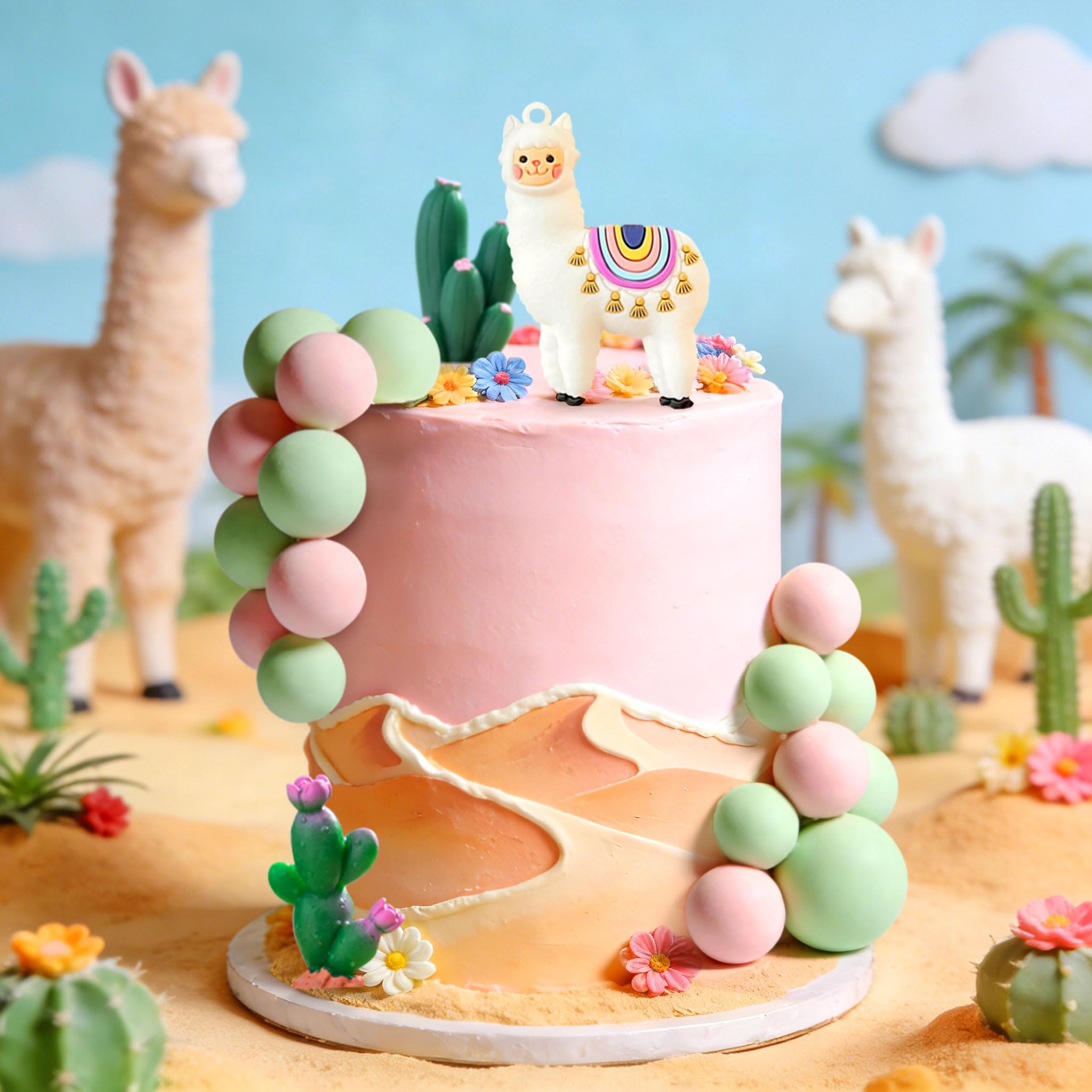 Llama Cactus Alpaca Cactus Cake Topper Decorations for Mexican Fiesta Birthday Baby Shower Cinco De Mayo Party Supplies