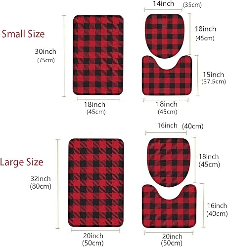 Miniatura 2 de Easternproject Juego de 3 tapetes de baño a cuadros negros y rojos diseño de cuadros de búfalo de Feliz Navidad decoración de invierno