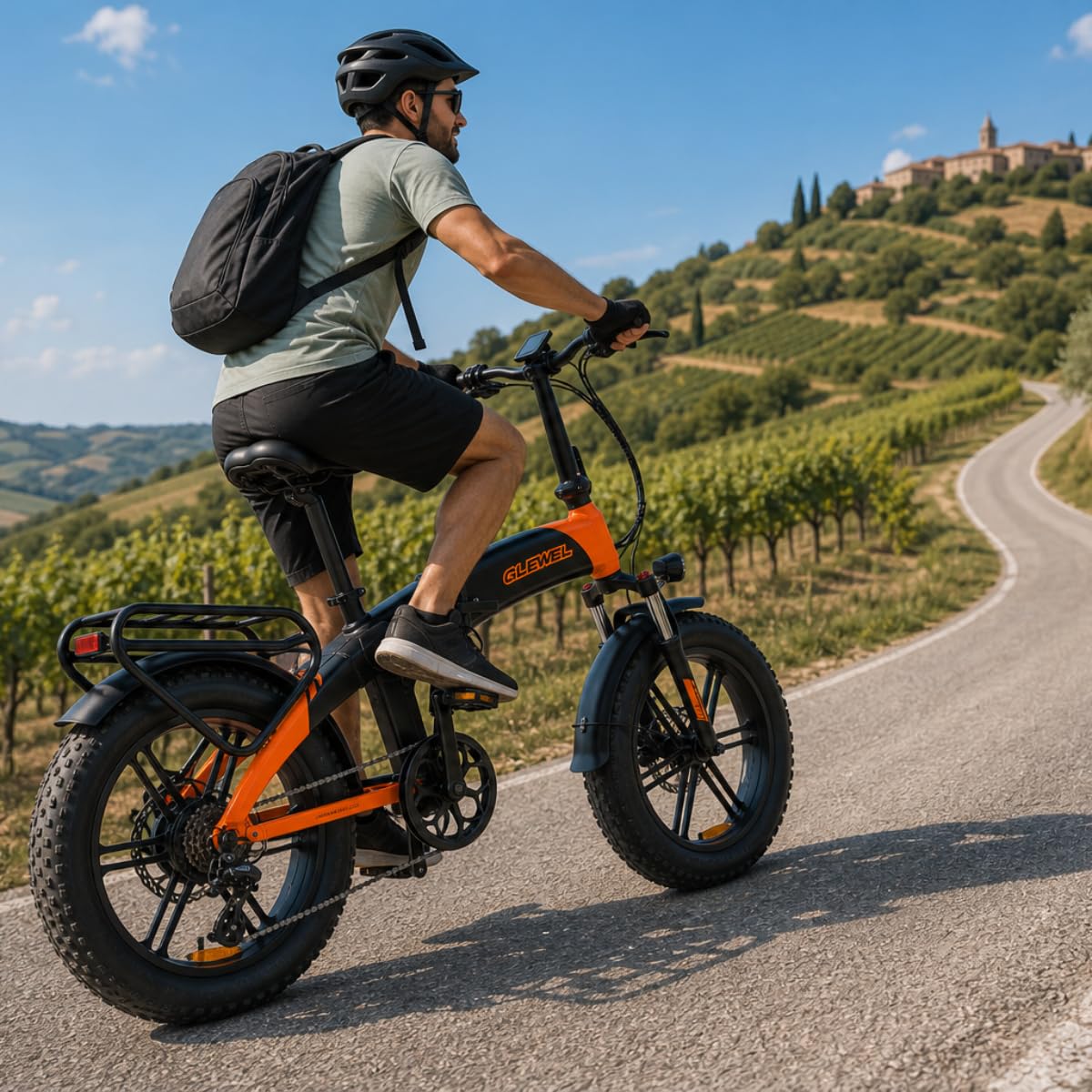 GLEWEL ELITE Vélo électrique Fat Tire Pliant pour Homme, Double Suspension à Air, Moteur 60 Nm, Shimano 8 Vitesse, Autonomie 75+ km, Freins hydrauliques, Lumières LED avec Flèches et Stop
