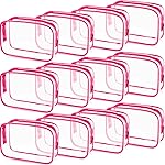 Weewooday 12 Pieces Clear Makeup Bags Cosmetic Storage Bags PVC Zipper Pouches Travel Waterproof Makeup Plastic Case for Women Organizing Toiletries Traveling Bathroom(Small,Rose Red)