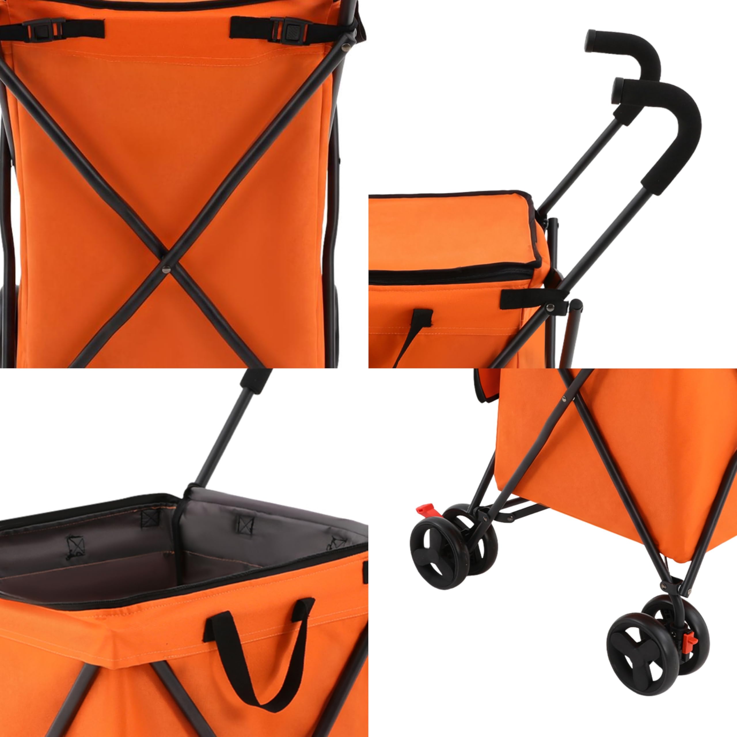 38L Klappbarer Einkaufstrolley mit Schwenkrädern, Tragbarer Einkaufswagen Trolley mit Einkaufstasche, Handwagen Shopping Trolley mit Leinenhaken für Einkauf & Camping (Orange)
