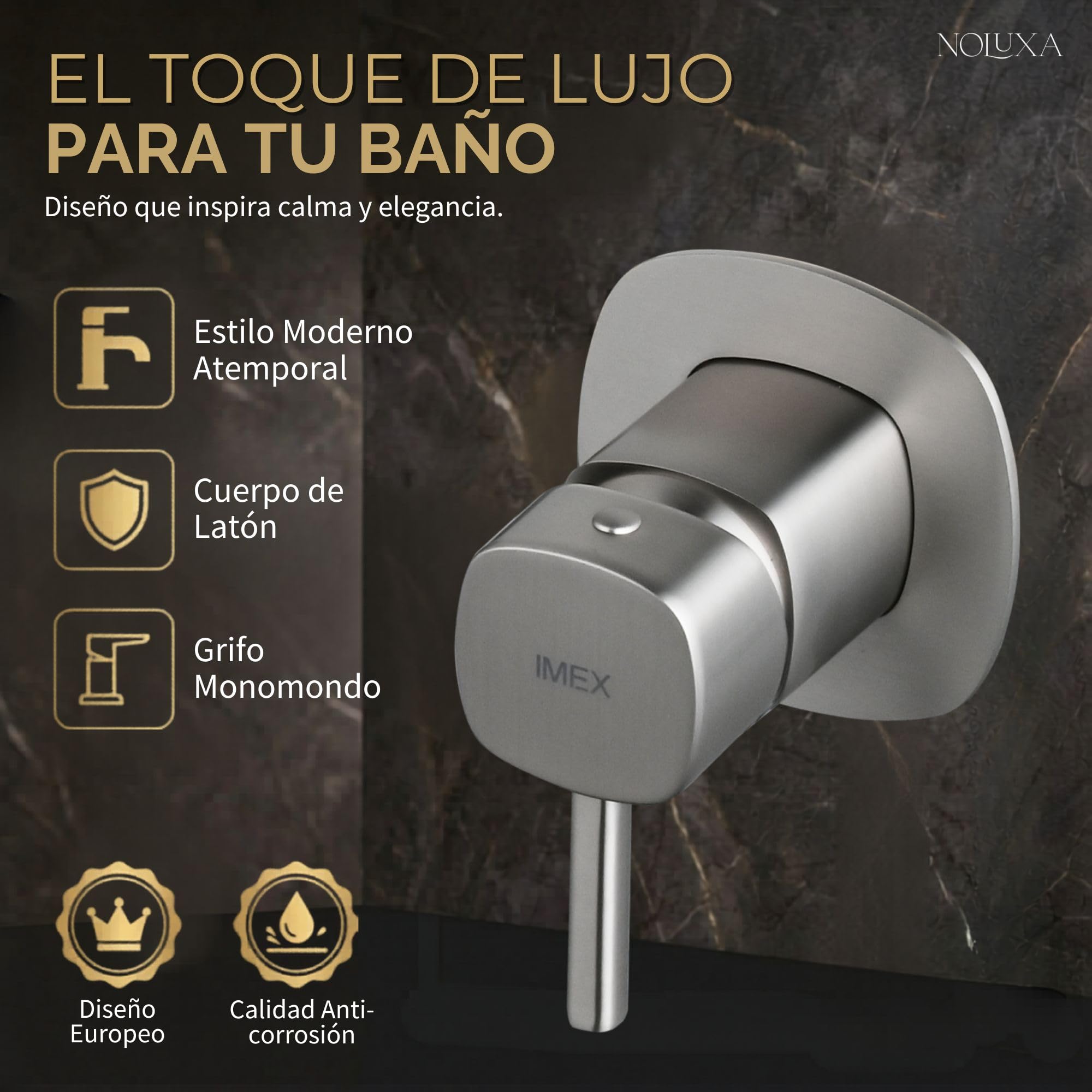 IMEX - Miscelatore per Lavabo da Incasso in Nichel Spazzolato | Miscelatore Monocomando a Parete per Acqua Calda e Fredda | Rubinetto in Ottone con Cartuccia in Ceramica Ø35mm | Serie Toscana