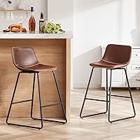 Vista 7 de HeuGah Bar Stools Set of 4,Faux Leather Counter Height Bar Stools,26" Bar Chairs with Back,Modern Counter Stool for Kitchen Island Marrón
