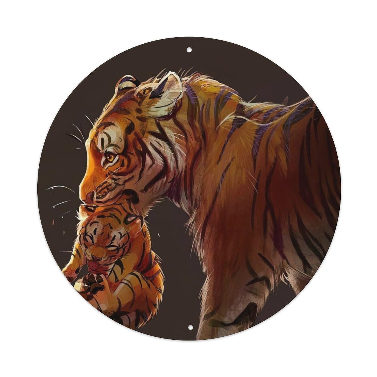 Grassland Animals Artwork Lifted Tiger Cubs Vintage Metal Tin Sign Plaque Wall Decor for Cafe, Club Bar, Office, Garden Metal Poster 8x8Inch