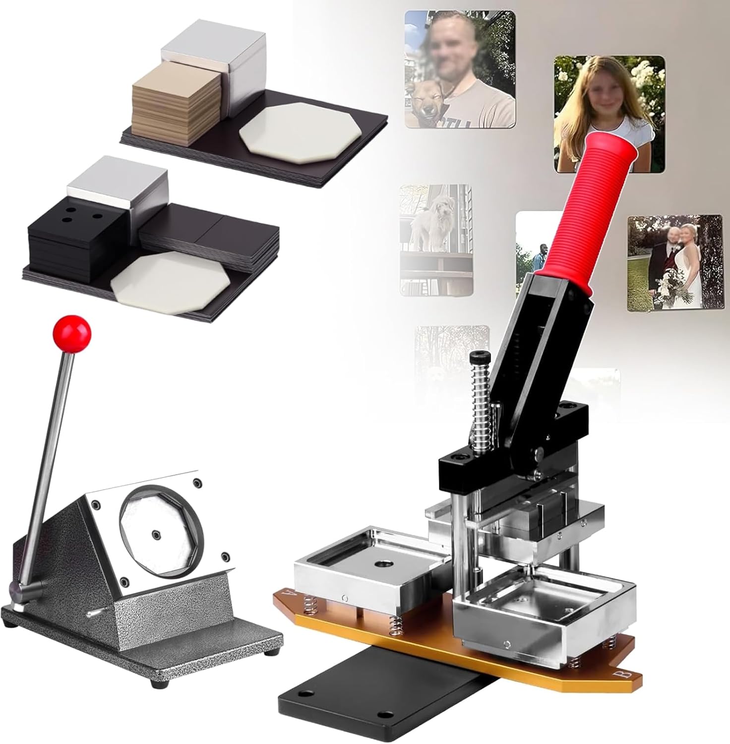 2x2/2.5x2.5 inch Magnet Maker Kit - Square Photo Magnet Maker Machine, Fridge Magnet Maker, Square Fridge DIY Photo Magnets Making Machine + Paper Cutter + 200 Sets Materials
