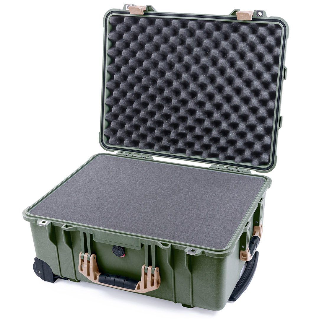 ColorCase Pelican Protector 1560 Carry-on Case OD Green - Medium Size Waterproof Case (Case Only) - Desert Tan Handles & Latches