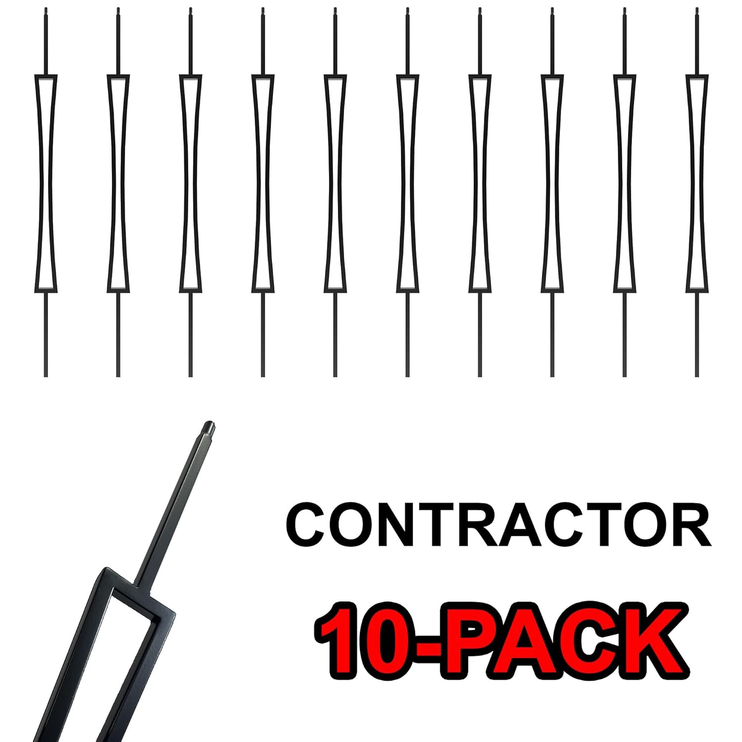 Modern Hourglass Rectangle Iron Baluster (Contractor 10-Pack) 1/2" x 44" Tall (Real Satin Black NOT Matte or Flat Color)