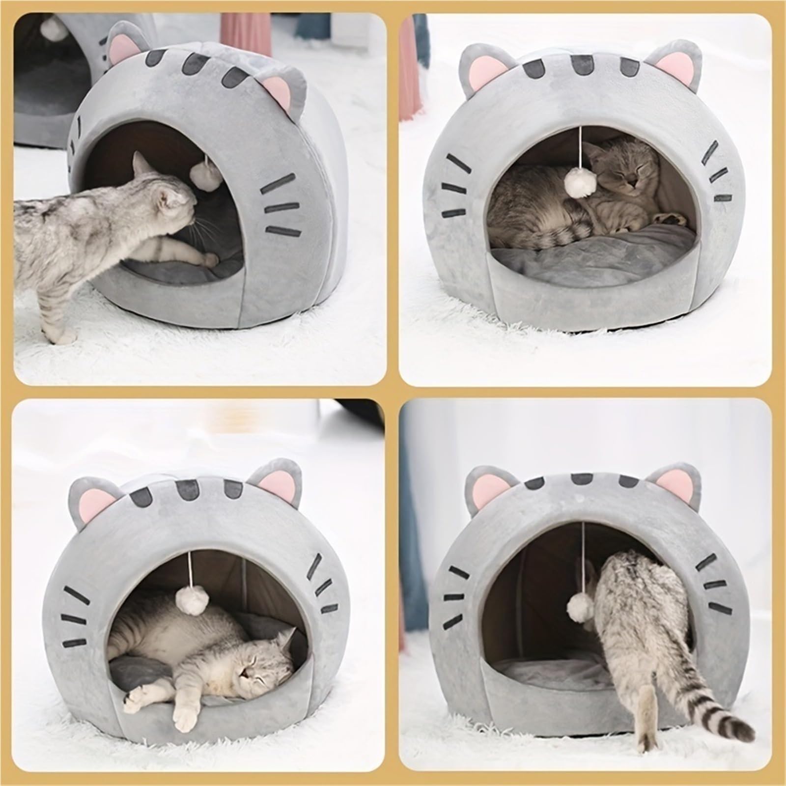 Letto for tenda for animali domestici in grotta dei cartoni animati | Morbido cuscino for divano, grotta chiusa a forma di cartone animato for il riposo di animali(Light Grey,M)