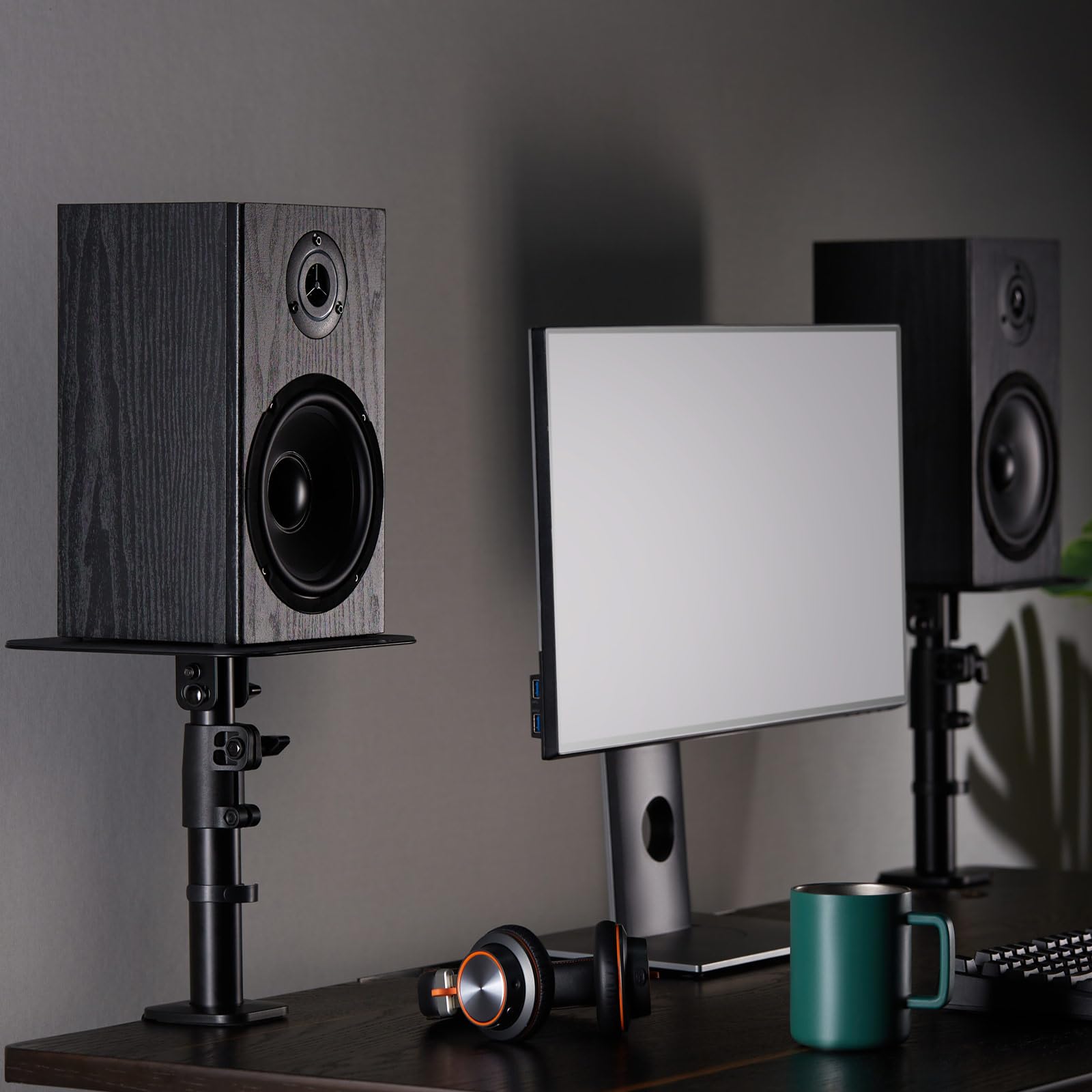 Paire Statifs de Table avec Pince pour Haut-parleurs - Support de Table Enceintes de Monitoring Studio - Hauteur réglable - Pieds métallique - Enceinte jusqu'à 15 kg BH7BA