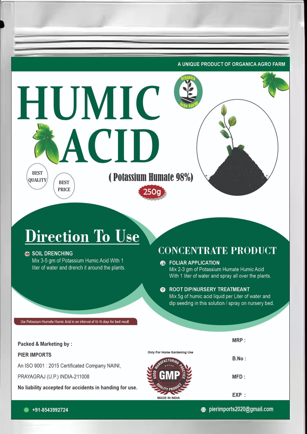 Organica Agro farm Humic Powder (Potassium Humate 98%) for Plants – Soil Conditioner for Garden & Agriculture (250gm)-image-18