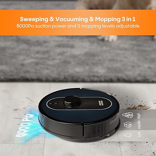 Miniatura 4 de Robot que aspira y trapea con autovaciado aspiradora robótica de 5000 Pa, navegación LiDAR 5 en 1, mapeo en tiempo realzonas de exclusión durante 60