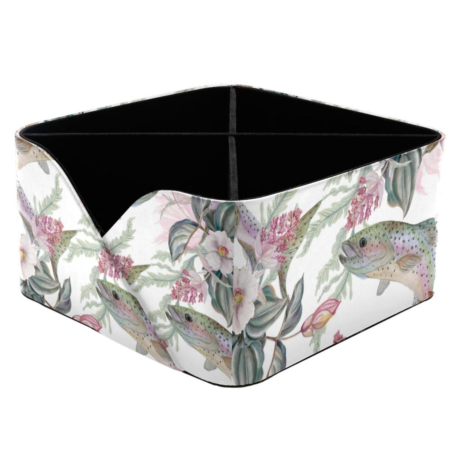 Vapokf Women's Multi Rainbow Trout Fish And Pink Flower Desk Organiser With 4 Compartments, Pencil Holders Pen Pot Storage Caddy For Desk, Desktop Storage Stationery Supplies For Home Office