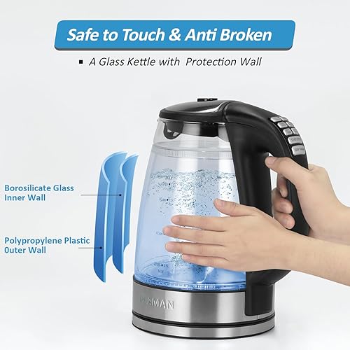 Miniatura 2 de Plaman - Hervidor eléctrico con control de temperatura, caldera de agua caliente para mantener caliente, hervidor de té de doble pared para agua