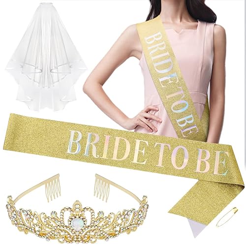 CURASA Decoraciones de despedida de soltera, tiara de novia para ser y novia para ser banda y velo, regalos de despedida de soltera para novia,
