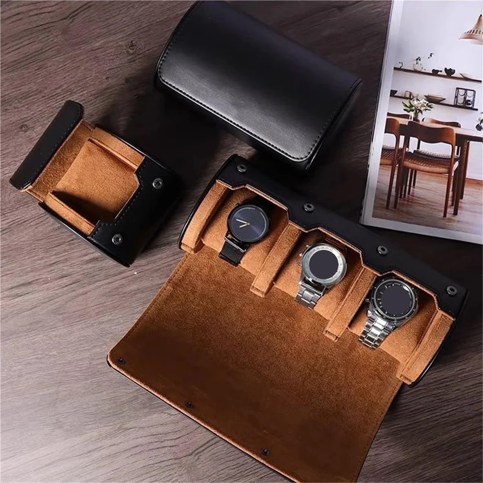 Scatola Da Viaggio for Rotolo Di Orologio 2 Pezzi Per Orologi | Organizer for uomo con custodia in pelle PU con rotoli portatili da 1/2/3 slot