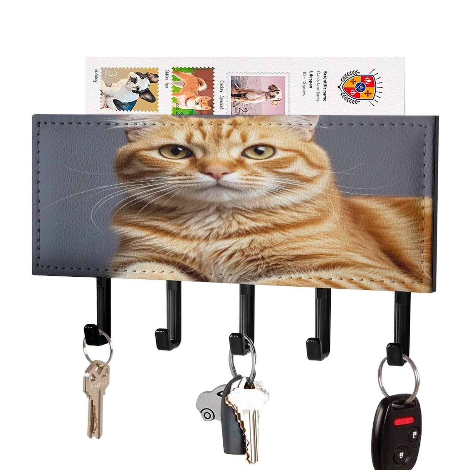 FekiLoot Cat Key Holder Wall Mount Key Hanger with 5 Hooks Decorative Key Rack Hanging Key Hooks with Mail Organizer Key Holder for Wall Living Room Kitchen Bathroom Hallway Black