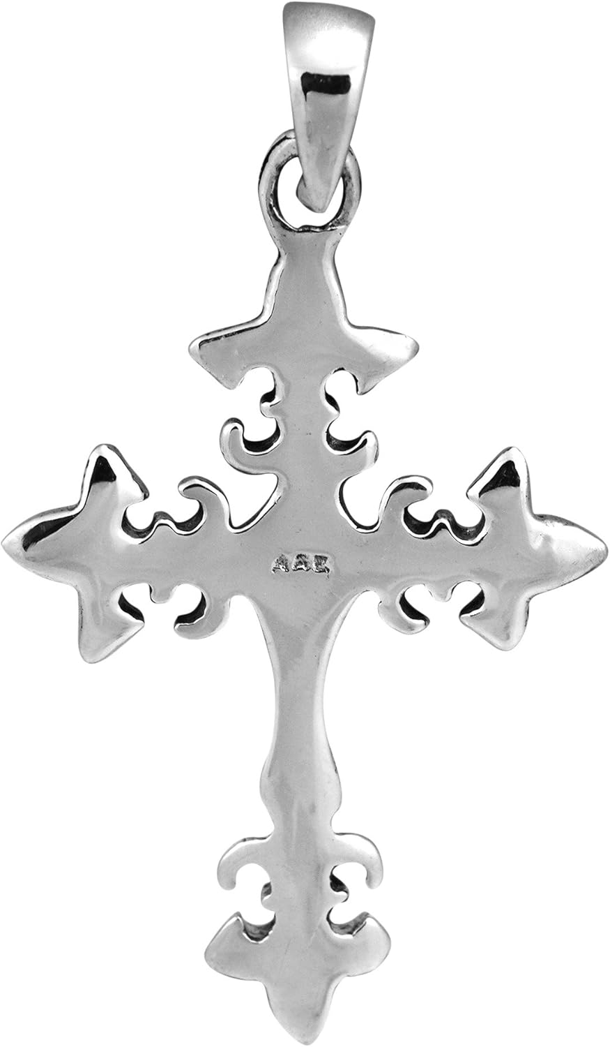 AeraVida Avant Garde Fleur-de-Lis Cross .925 Sterling Silver Pendant