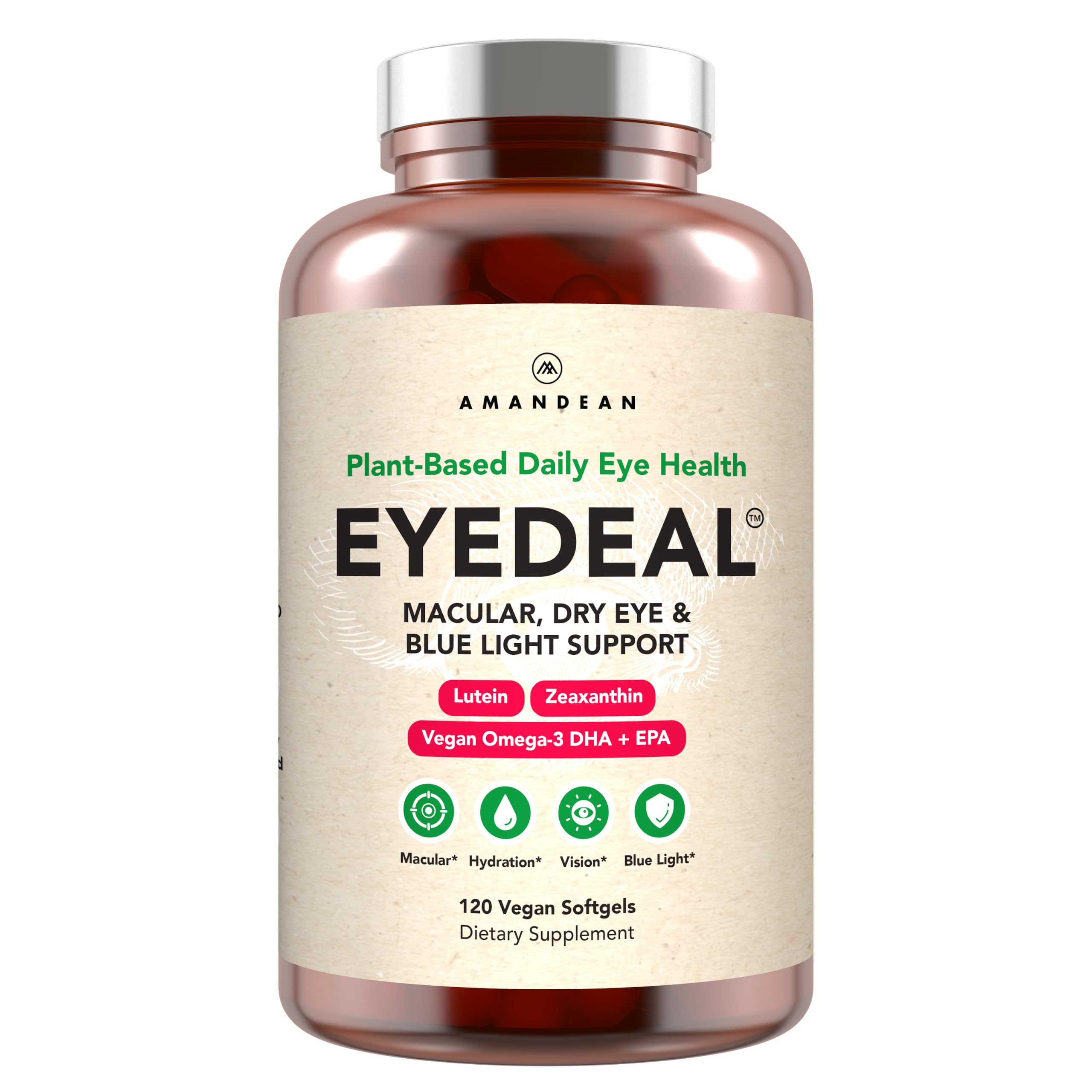 AMANDEAN EYEDEAL Lutein & Zeaxanthin + Vegan Omega-3 Eye Vitamins, 120ct