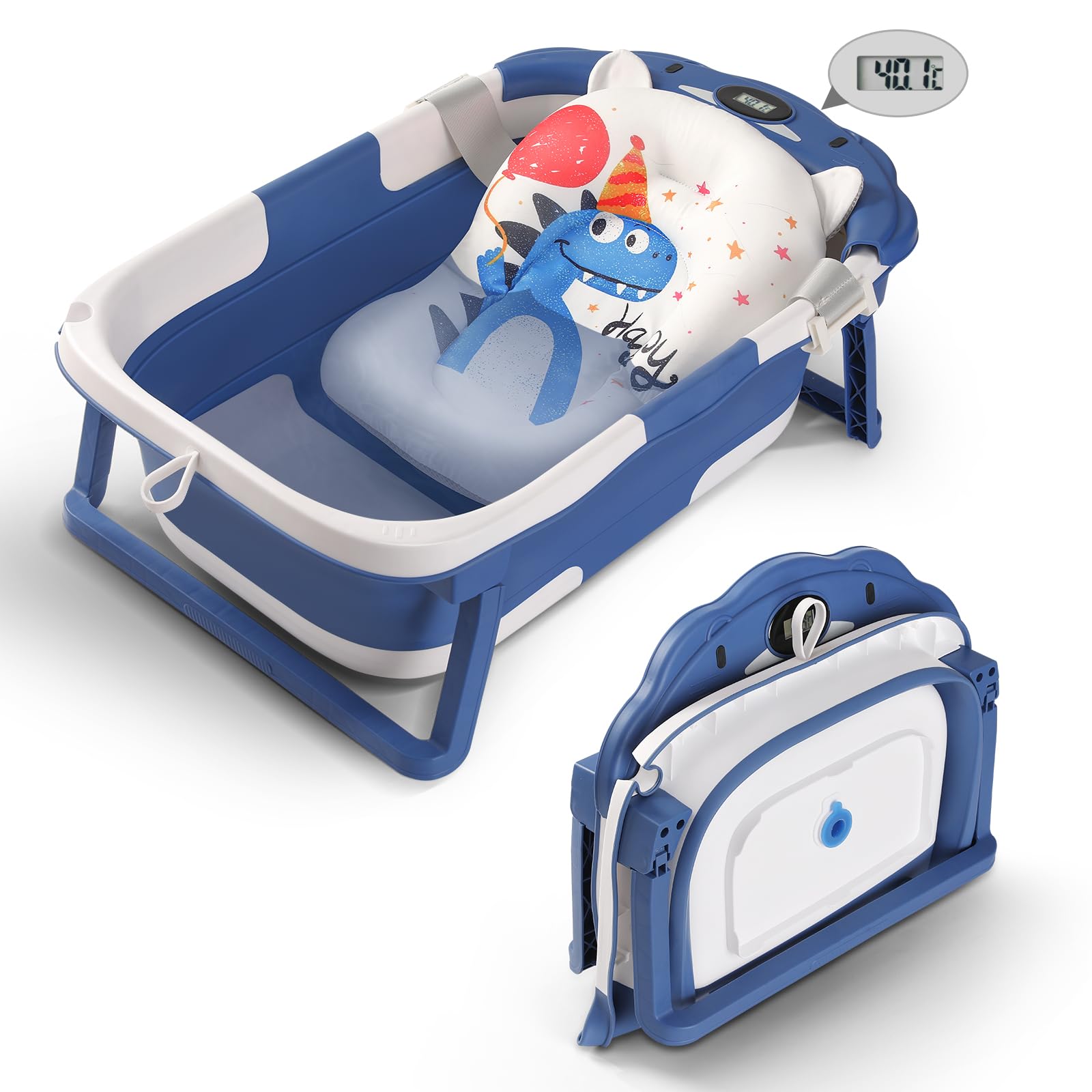 Baby Bathtub,Collapsible Baby Bath Tub with Thermometer & Soft Floating Cushion,Portable Travel Baby Bathtubs for Newborns to Toddlers 0-36 Months(