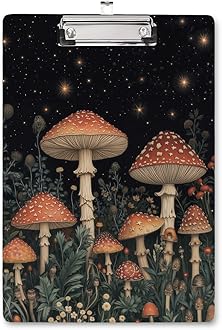 WAVEYU Cute Clipboard, Wooden Hardboard Decorative for Office Supplies, Fashion Nursing Clip Board with Low Profile Metal Clip, Chic Designed for Standard Size(12.5"x9"), Mushroom Pattern