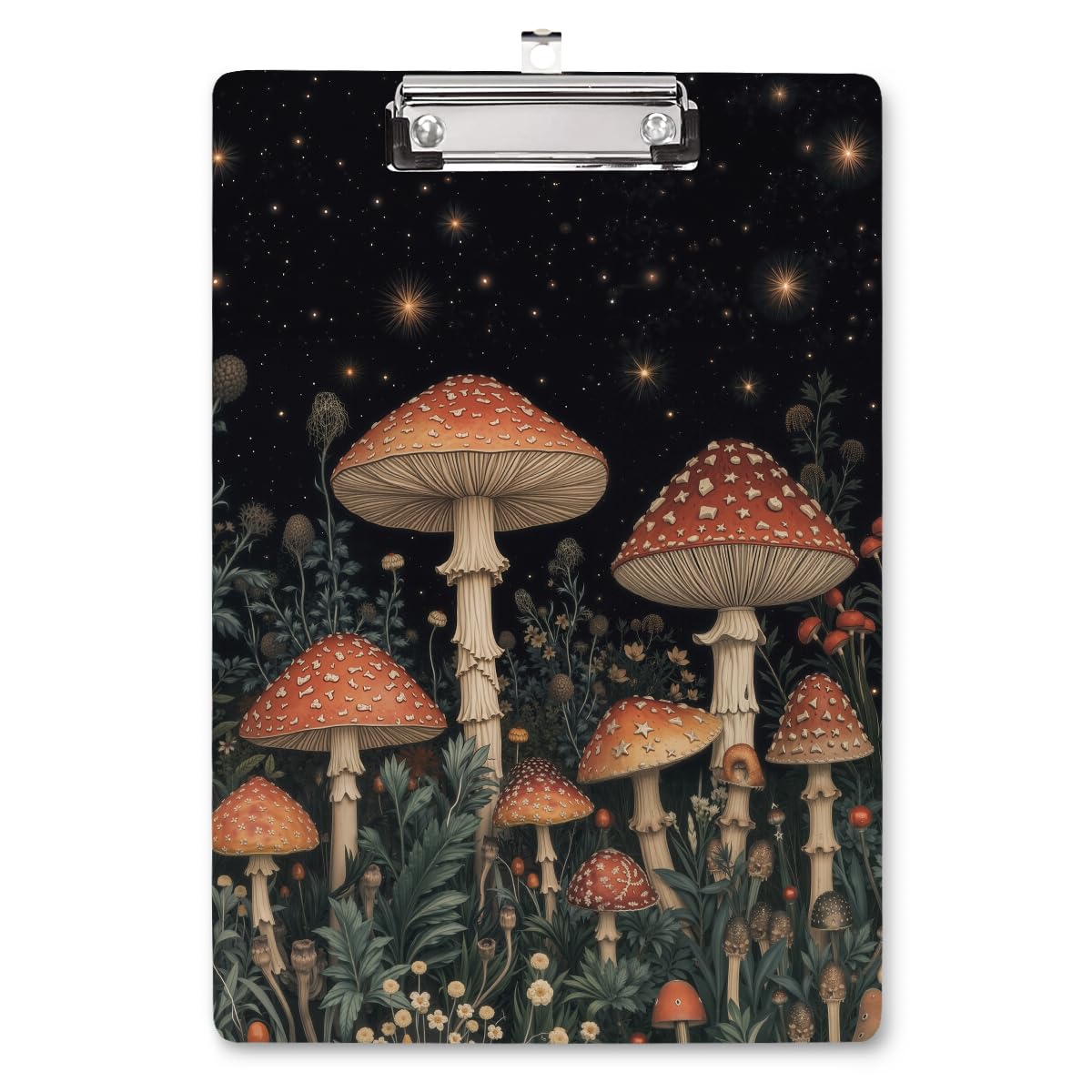 WAVEYU Cute Clipboard, Wooden Hardboard Decorative for Office School Supplies, Fashion Nursing Clip Board with Low Profile Metal Clip, Chic Designed for Standard Size(12.5"x9"), Mushroom Pattern