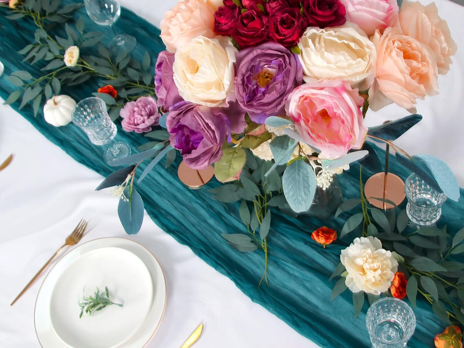 3 Pack 160 inch Teal Blue Cheesecloth Table Runner-13.3ft Long Teal Gauze Table Runner Sheer Cheese Cloth Runner-Rustic Turquoise Runner for Wedding Reception, Bridal Baby Shower Birthday Decorations