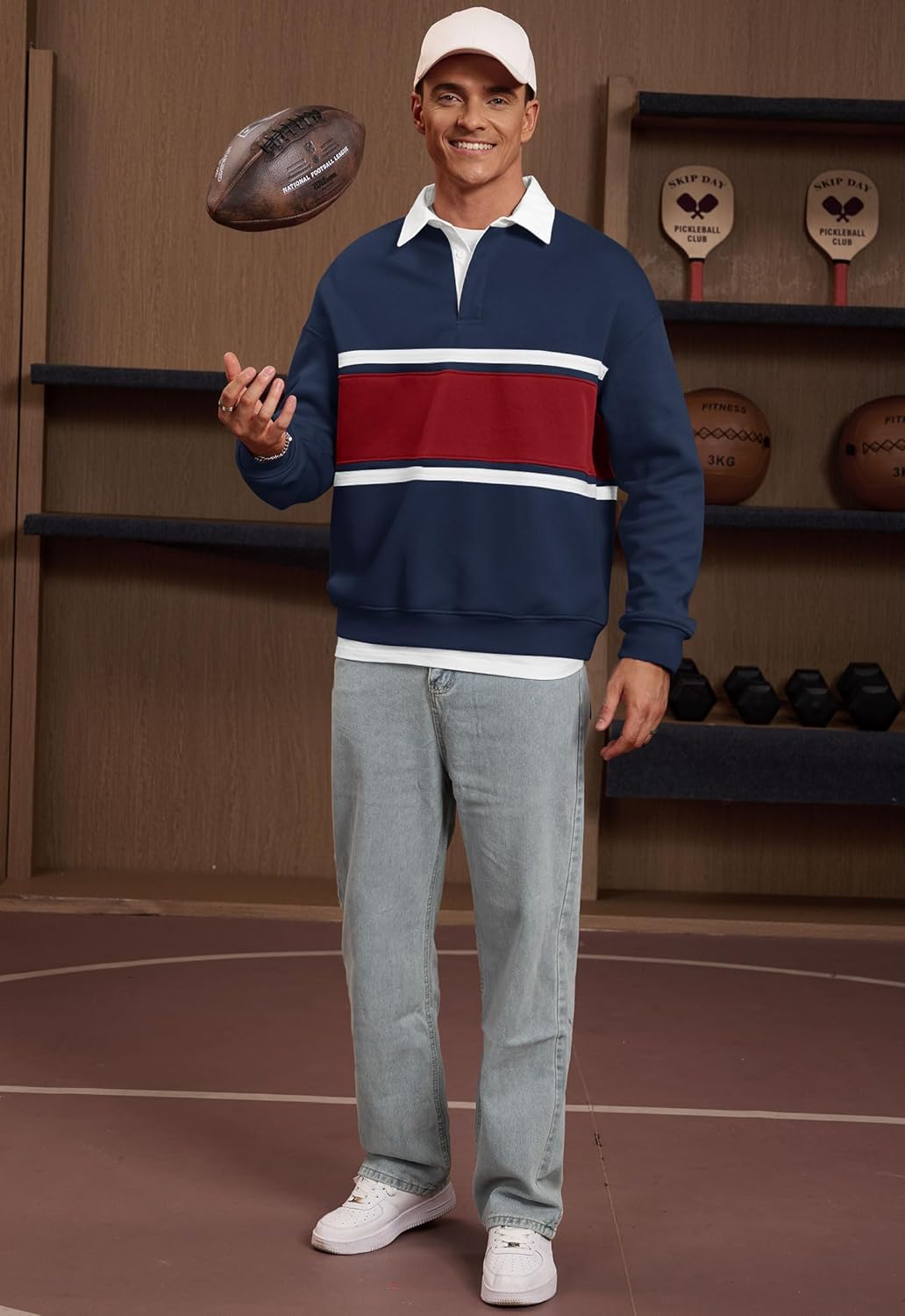 Men Fleece-Lined Rugby Shirts Heavyweight Color Block Long Sleeve Sweatshirt(S-2XL) - Image 5