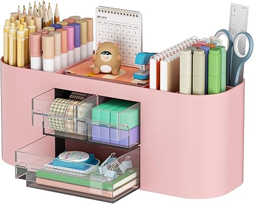 Miniatura 12 de Marbrasse Organizador de escritorio con 3 cajones, soporte multifuncional para lápices, organizadores de escritorio y accesorios con 7 Gris,Negro