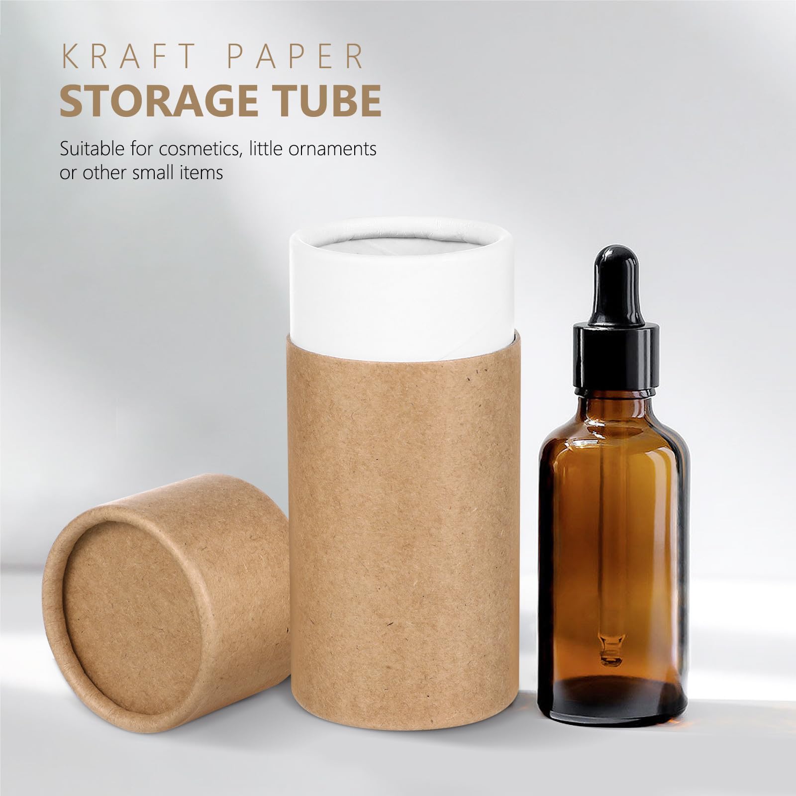 Gatuida Essential Oil Organizer Boxes: 10pcs Round Boxes with Lids Kraft Paper Cylinder Packaging for 50ml Essential Oil Bottles, Kraft Paper Containers for Home Use - Image 2